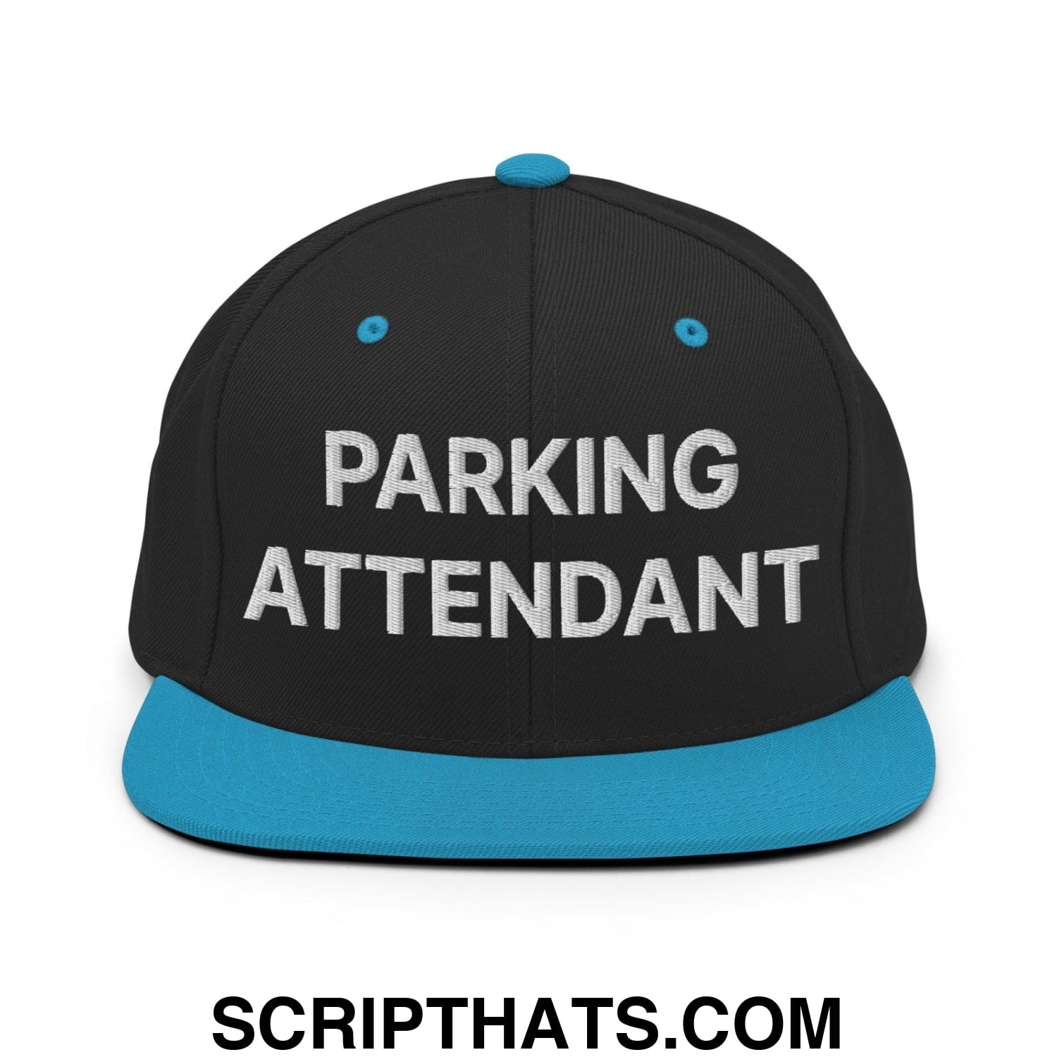 Parking Attendant Uniform Work Embroidered Flat Bill Brim Snapback Hat Black Teal