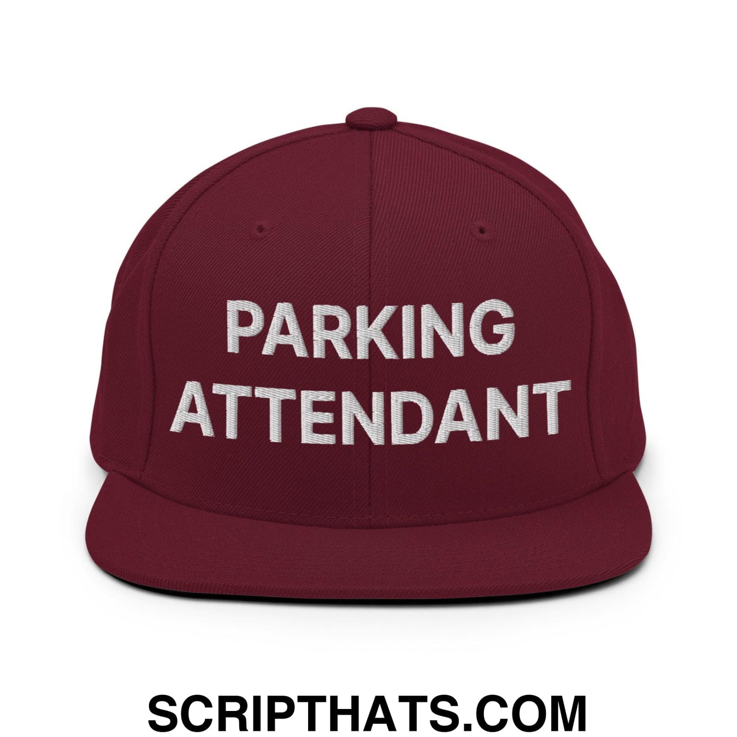 Parking Attendant Uniform Work Embroidered Flat Bill Brim Snapback Hat Maroon