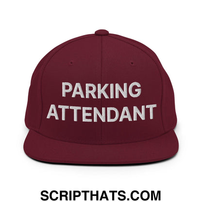 Parking Attendant Uniform Work Embroidered Flat Bill Brim Snapback Hat Maroon