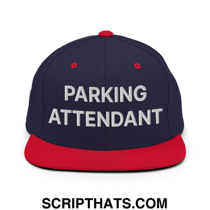 Parking Attendant Uniform Work Embroidered Flat Bill Brim Snapback Hat Navy Red