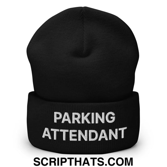 Parking Attendant Uniform Work Embroidered Knit Cuffed Beanie Black