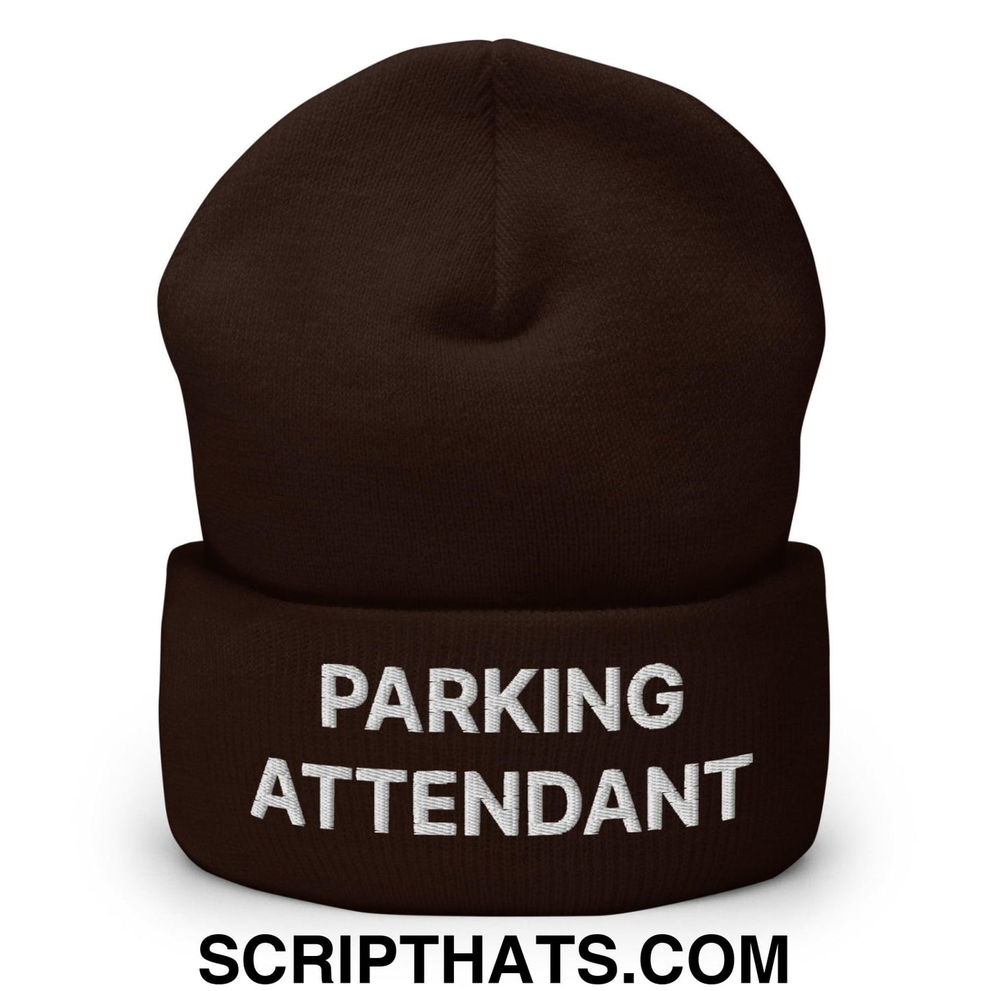 Parking Attendant Uniform Work Embroidered Knit Cuffed Beanie Brown