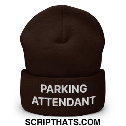 Parking Attendant Uniform Work Embroidered Knit Cuffed Beanie Brown