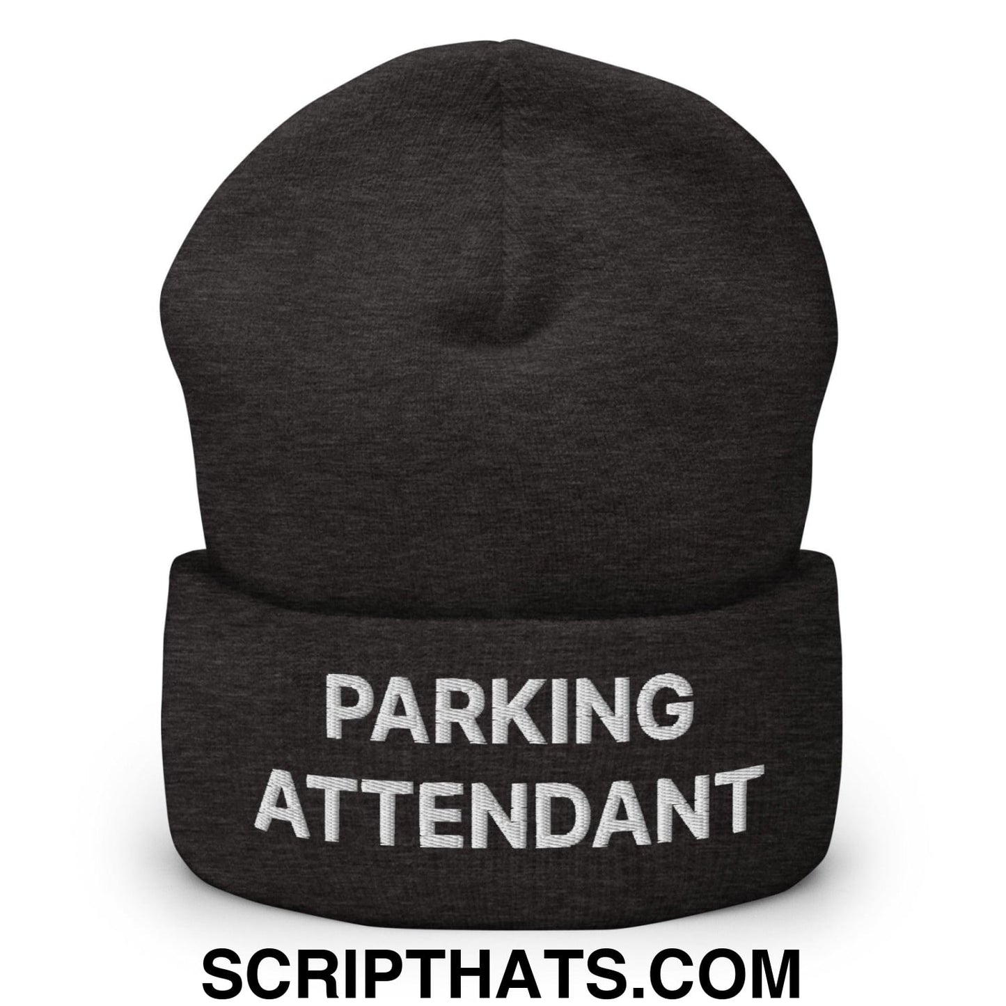 Parking Attendant Uniform Work Embroidered Knit Cuffed Beanie Dark Grey