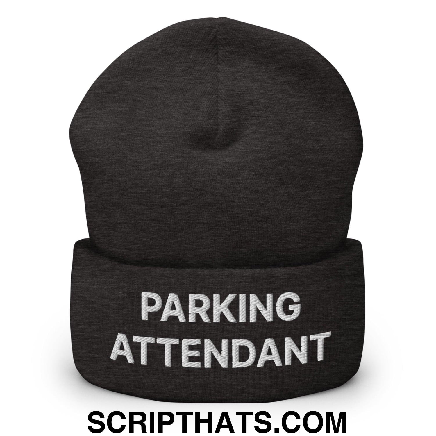 Parking Attendant Uniform Work Embroidered Knit Cuffed Beanie Dark Grey