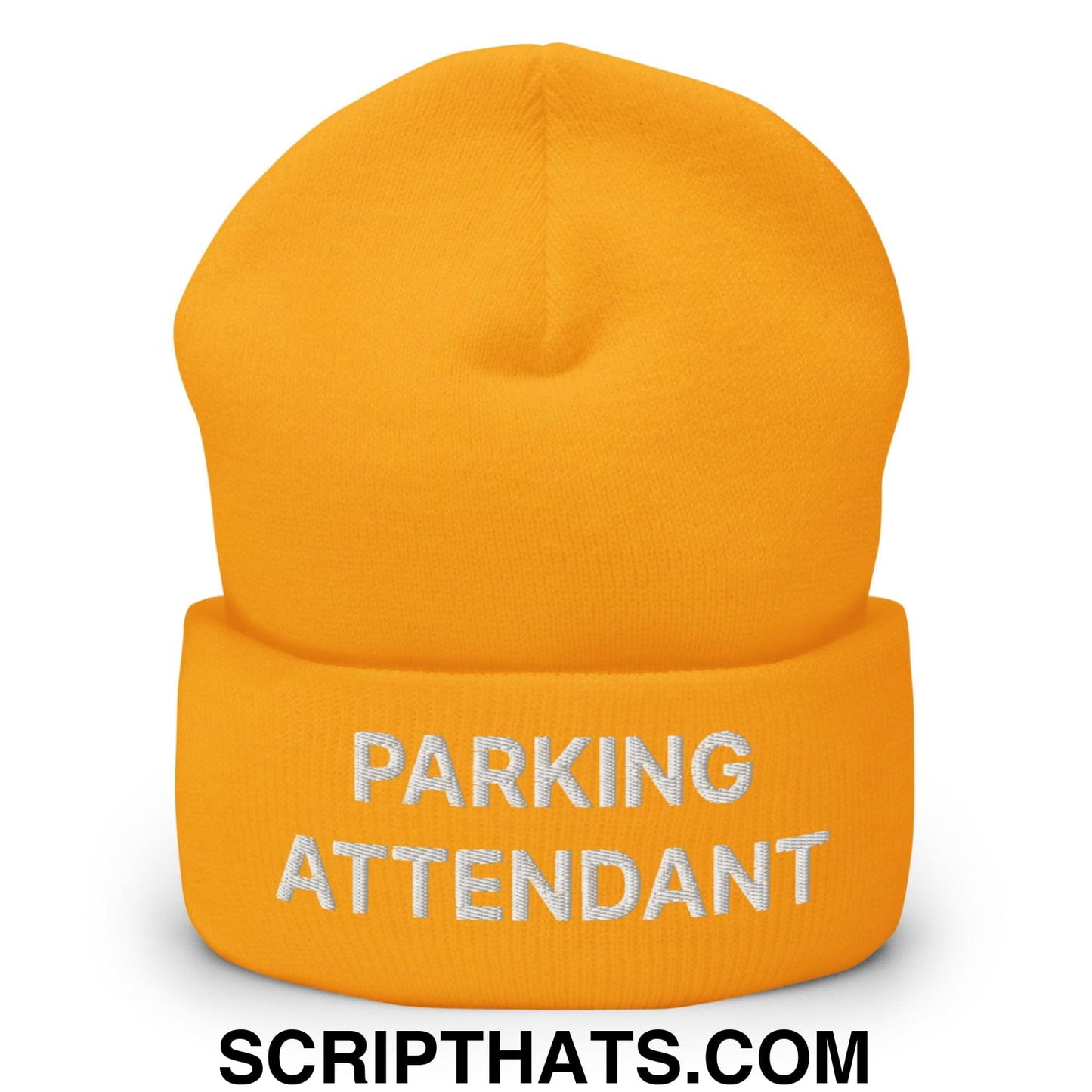 Parking Attendant Uniform Work Embroidered Knit Cuffed Beanie Gold