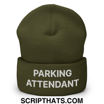 Parking Attendant Uniform Work Embroidered Knit Cuffed Beanie Olive
