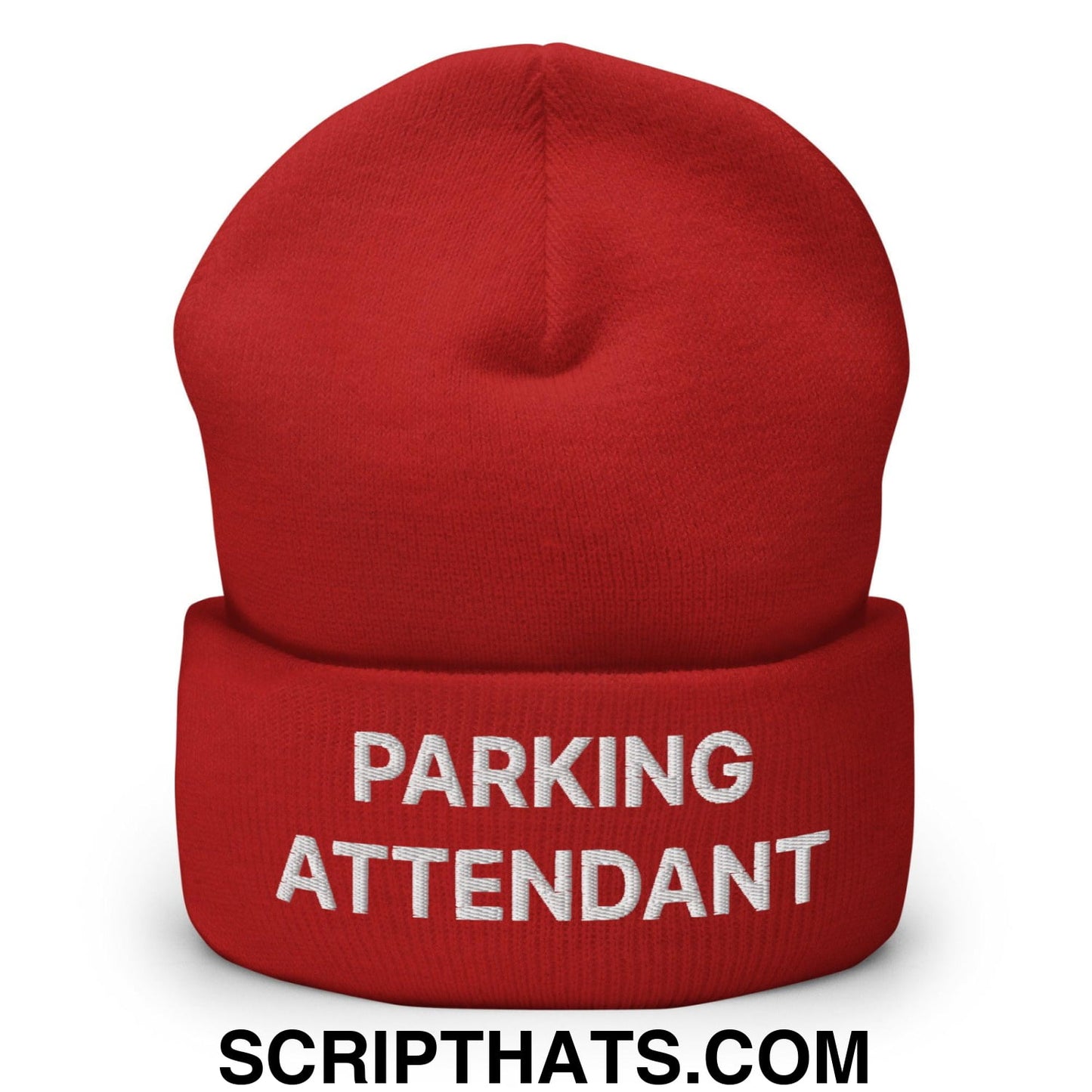 Parking Attendant Uniform Work Embroidered Knit Cuffed Beanie Red