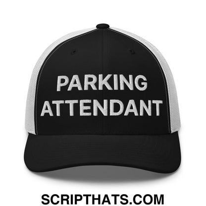 Parking Attendant Work Block Embroidered Mesh Trucker Hat Black White