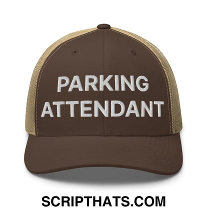 Parking Attendant Work Block Embroidered Mesh Trucker Hat Brown Khaki
