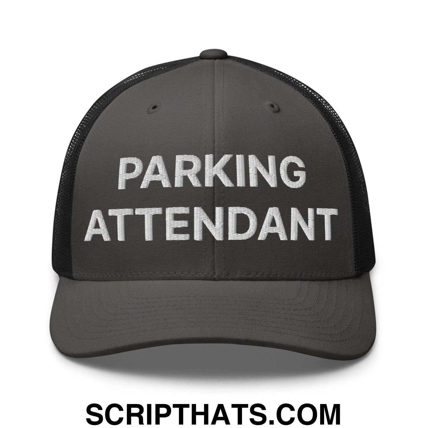Parking Attendant Work Block Embroidered Mesh Trucker Hat Charcoal Black