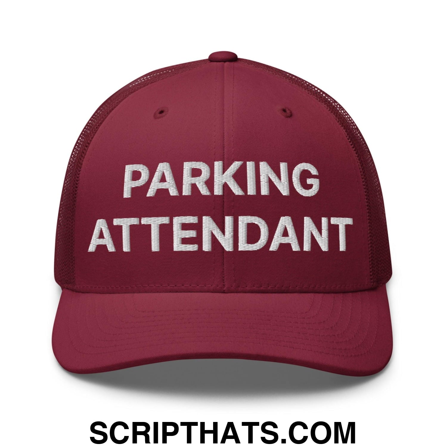 Parking Attendant Work Block Embroidered Mesh Trucker Hat Cranberry