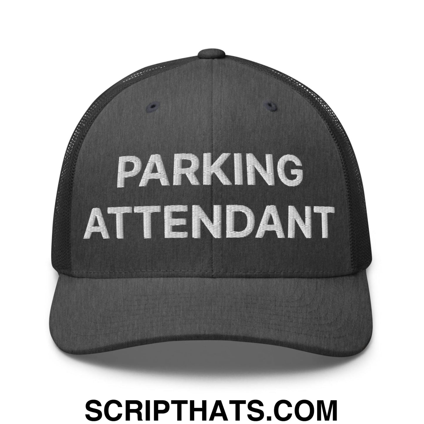 Parking Attendant Work Block Embroidered Mesh Trucker Hat Dark Heather Gray
