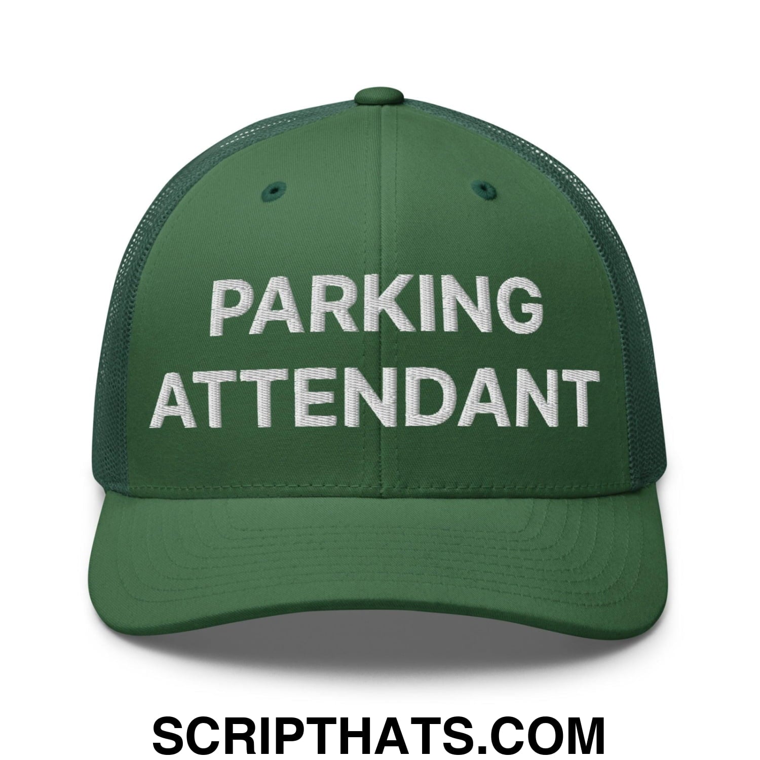 Parking Attendant Work Block Embroidered Mesh Trucker Hat Evergreen