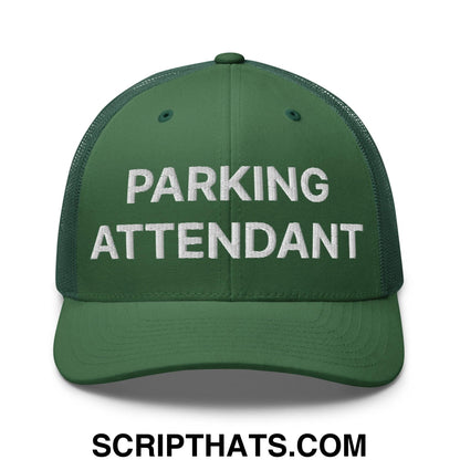 Parking Attendant Work Block Embroidered Mesh Trucker Hat Evergreen