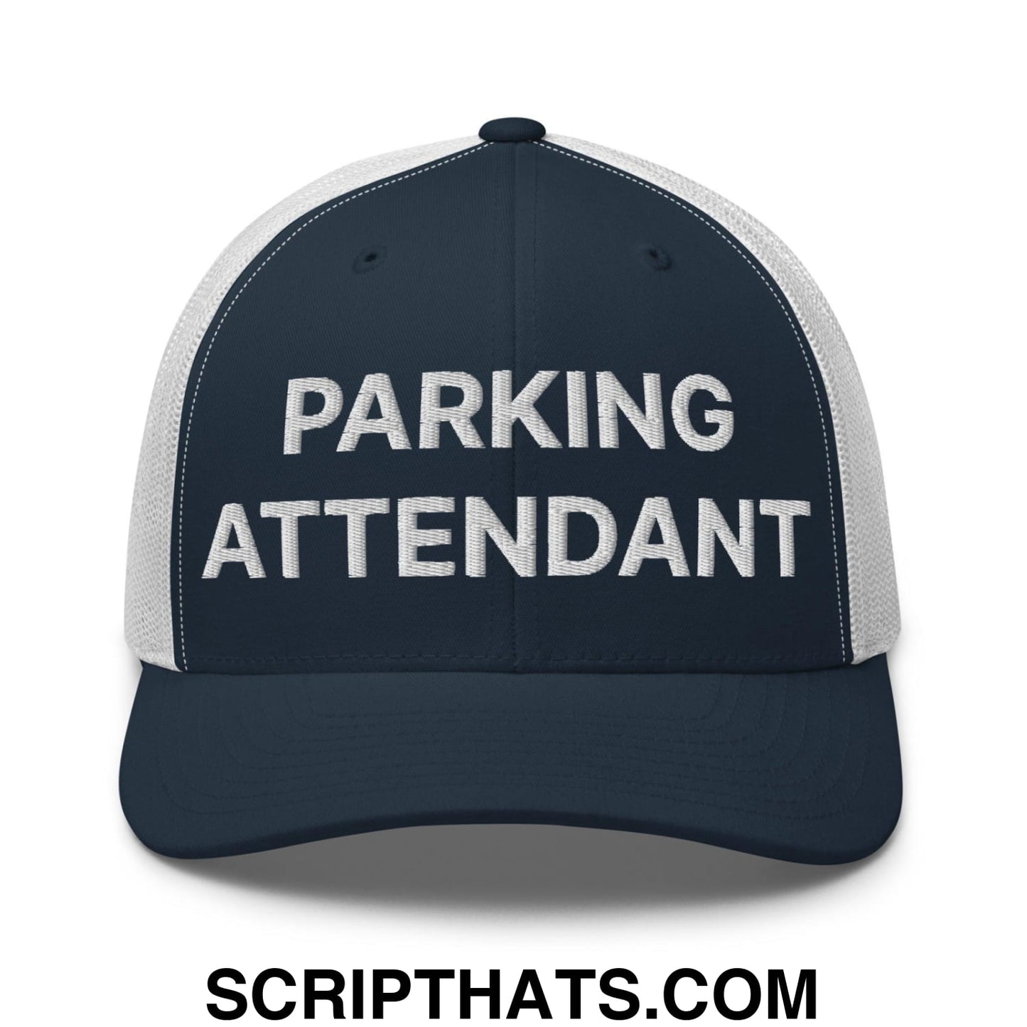 Parking Attendant Work Block Embroidered Mesh Trucker Hat Navy White