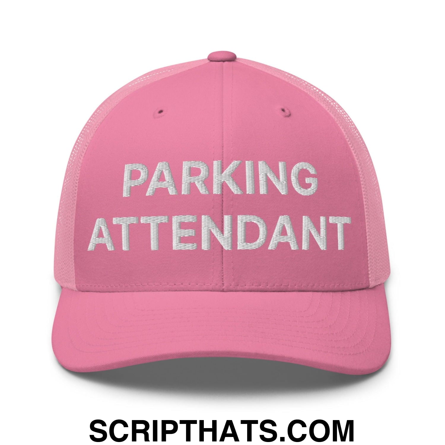 Parking Attendant Work Block Embroidered Mesh Trucker Hat Pink