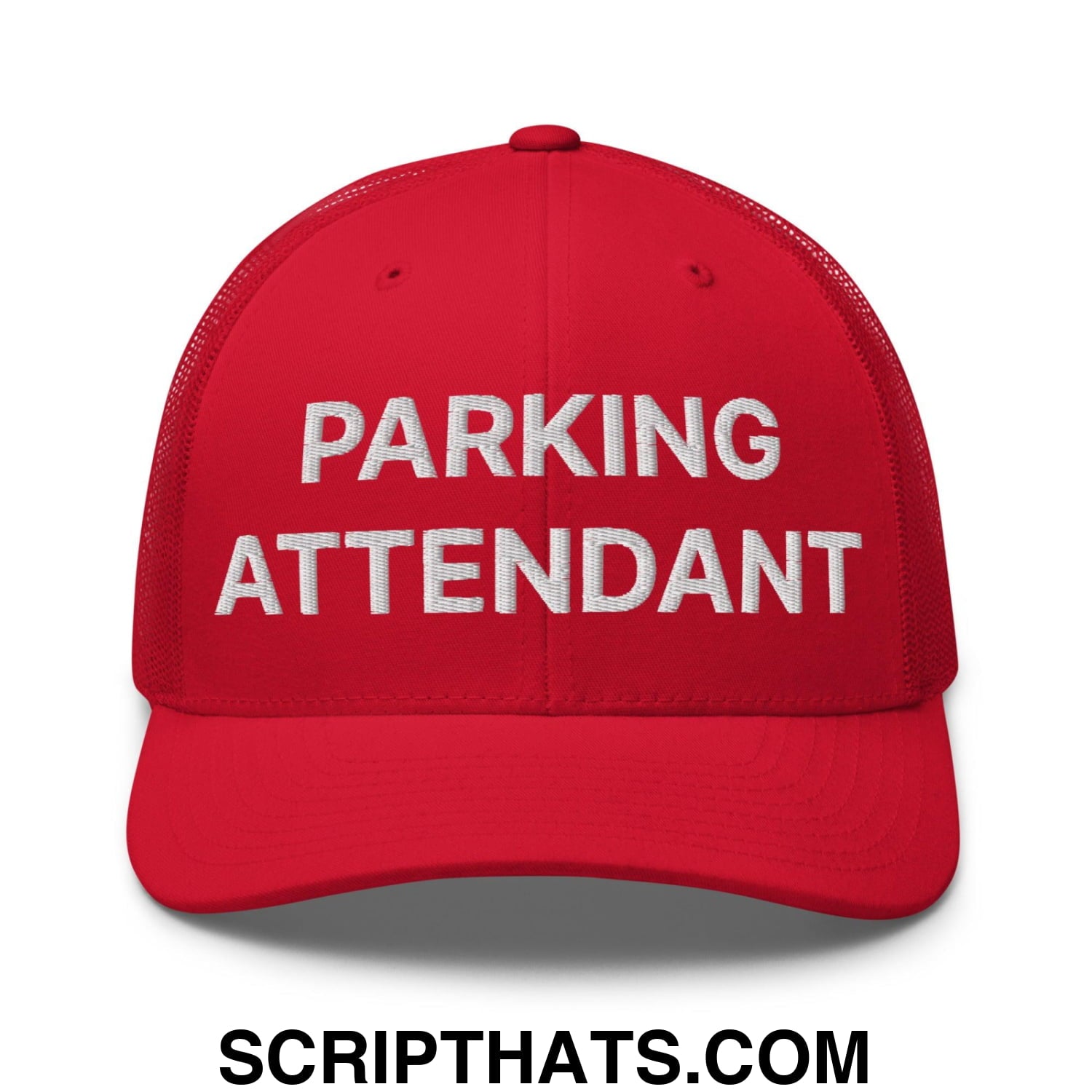 Parking Attendant Work Block Embroidered Mesh Trucker Hat Red