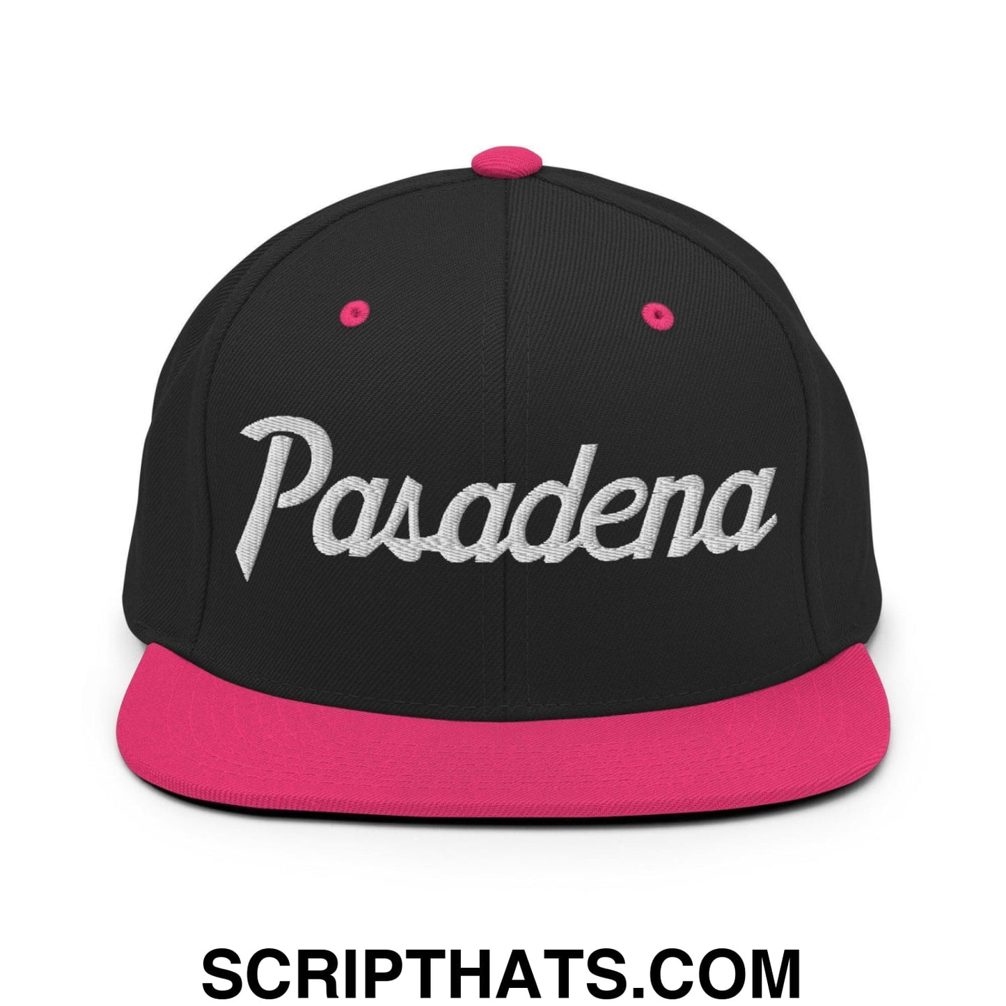 Pasadena Script Snapback Hat Black Neon Pink