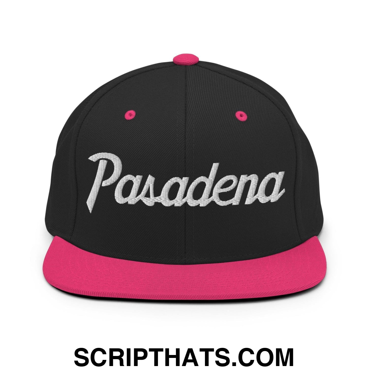 Pasadena Script Snapback Hat Black Neon Pink