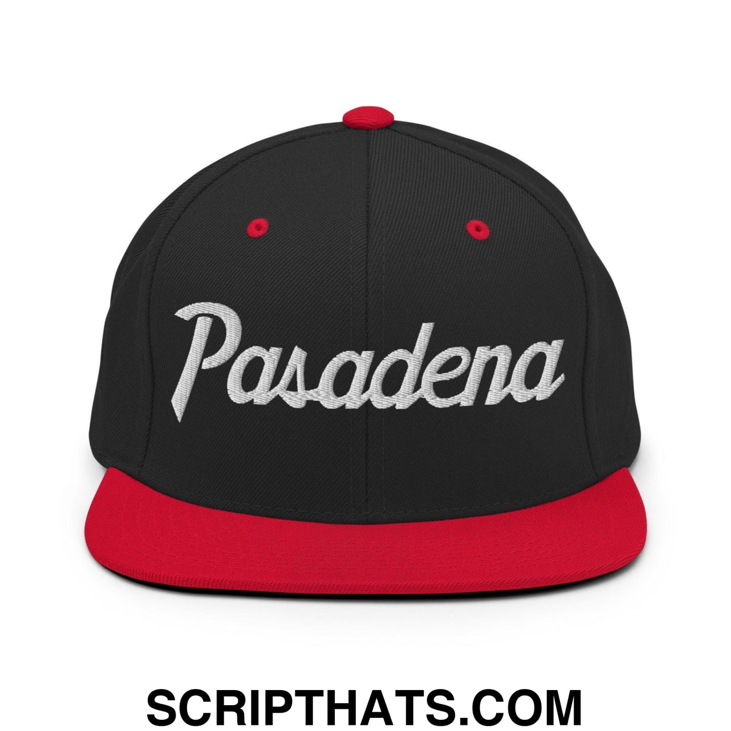 Pasadena Script Snapback Hat Black Red