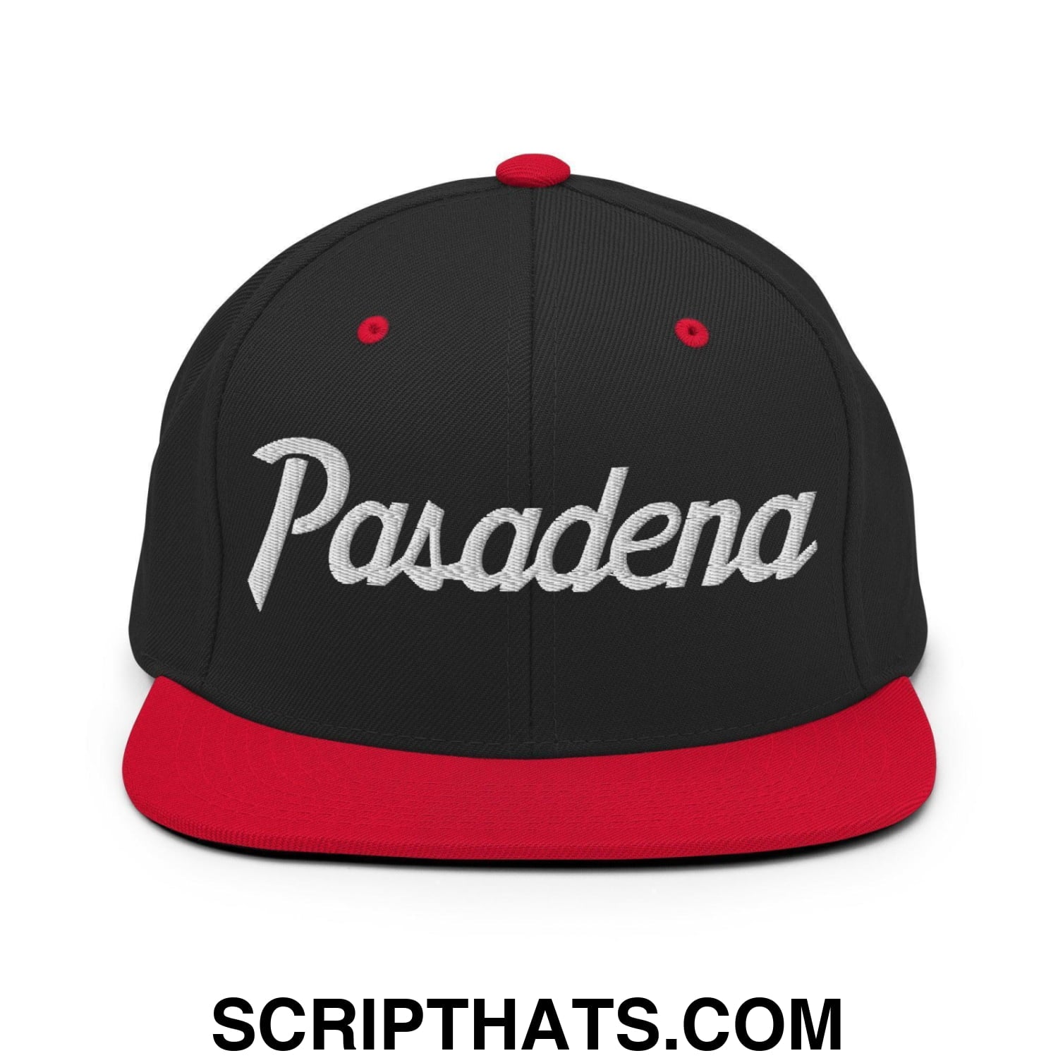 Pasadena Script Snapback Hat Black Red