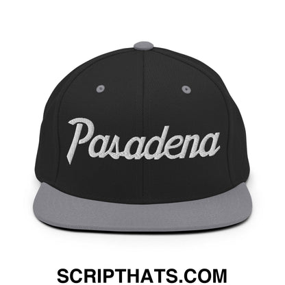 Pasadena Script Snapback Hat Black Silver