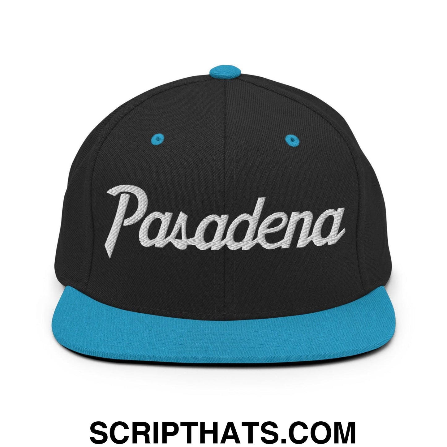 Pasadena Script Snapback Hat Black Teal