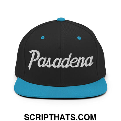 Pasadena Script Snapback Hat Black Teal