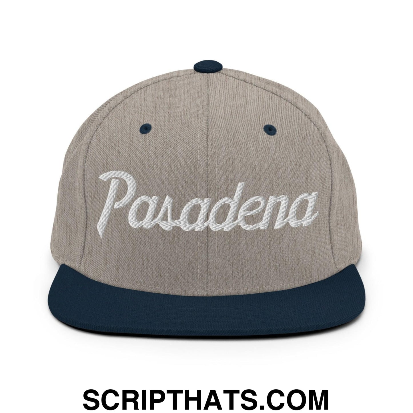 Pasadena Script Snapback Hat Heather Grey Navy