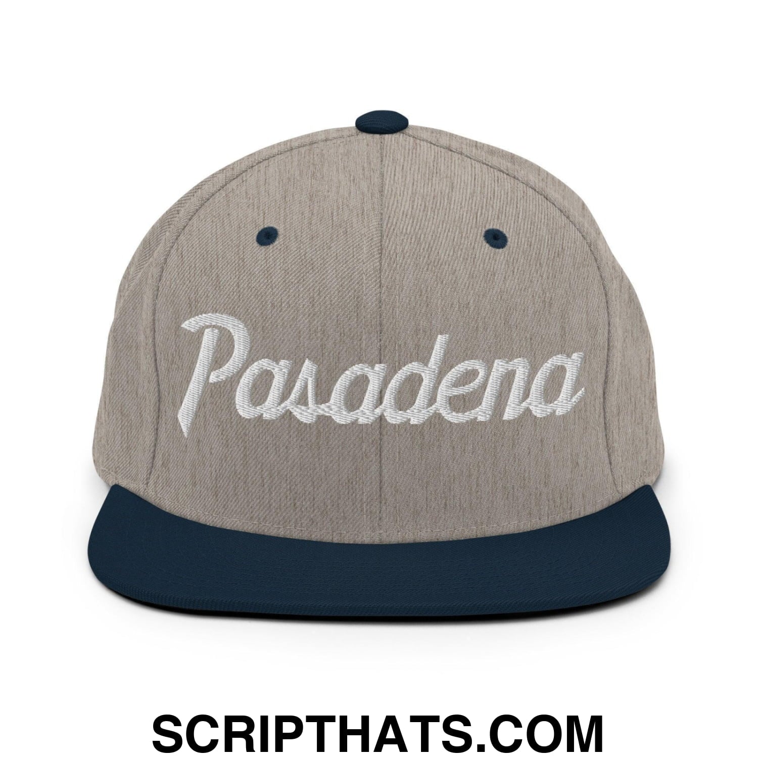 Pasadena Script Snapback Hat Heather Grey Navy