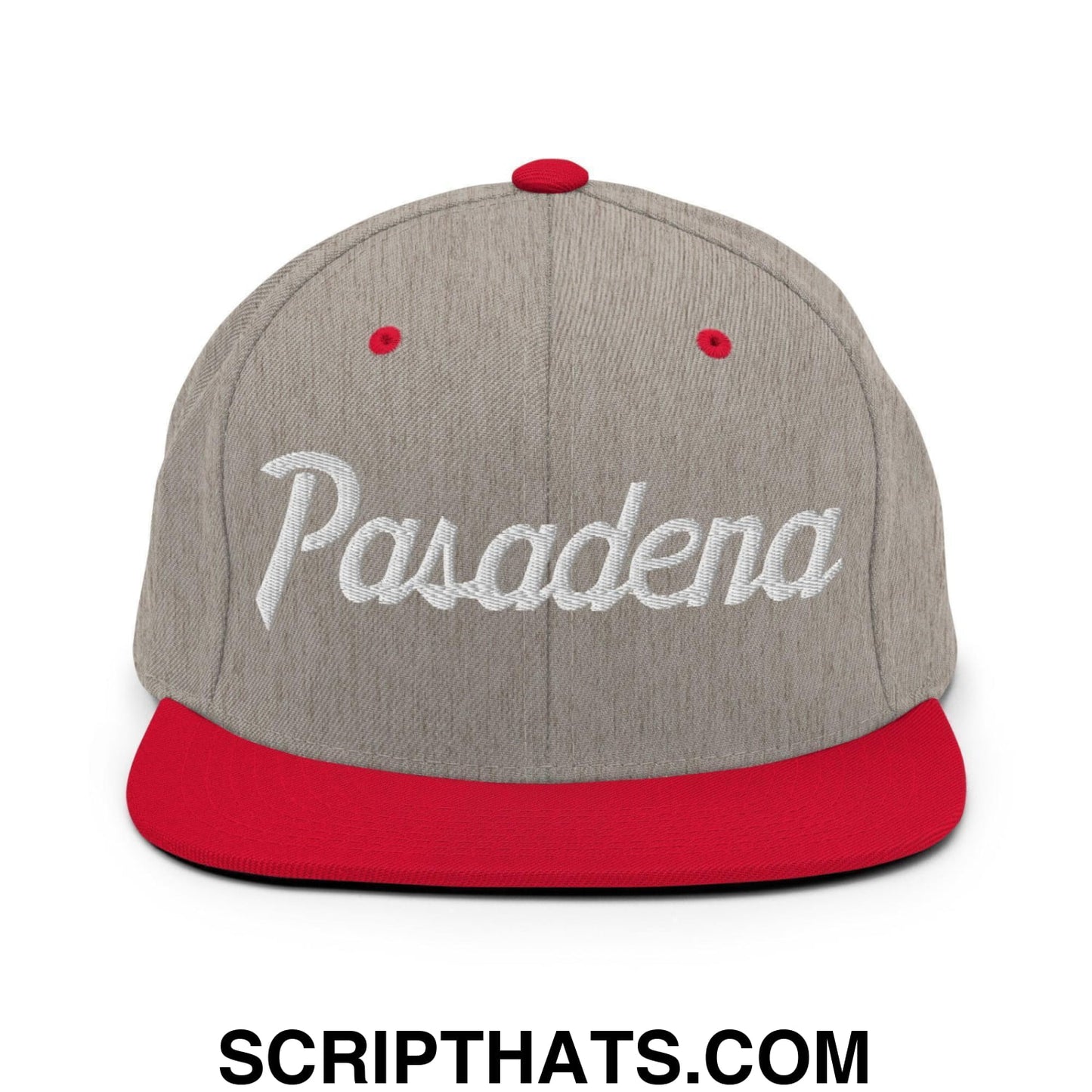 Pasadena Script Snapback Hat Heather Grey Red