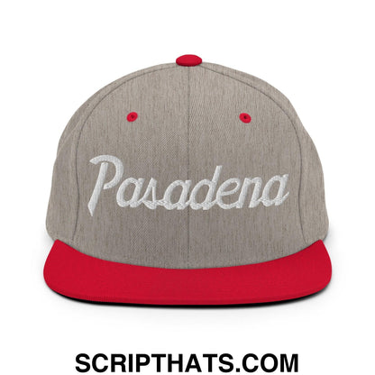Pasadena Script Snapback Hat Heather Grey Red