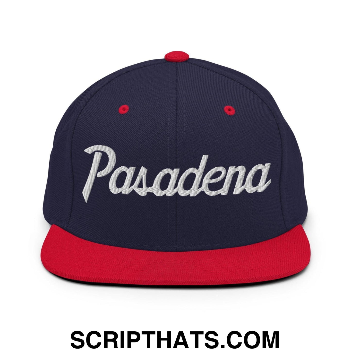 Pasadena Script Snapback Hat Navy Red