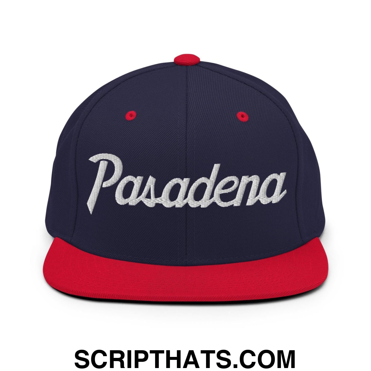 Pasadena Script Snapback Hat Navy Red