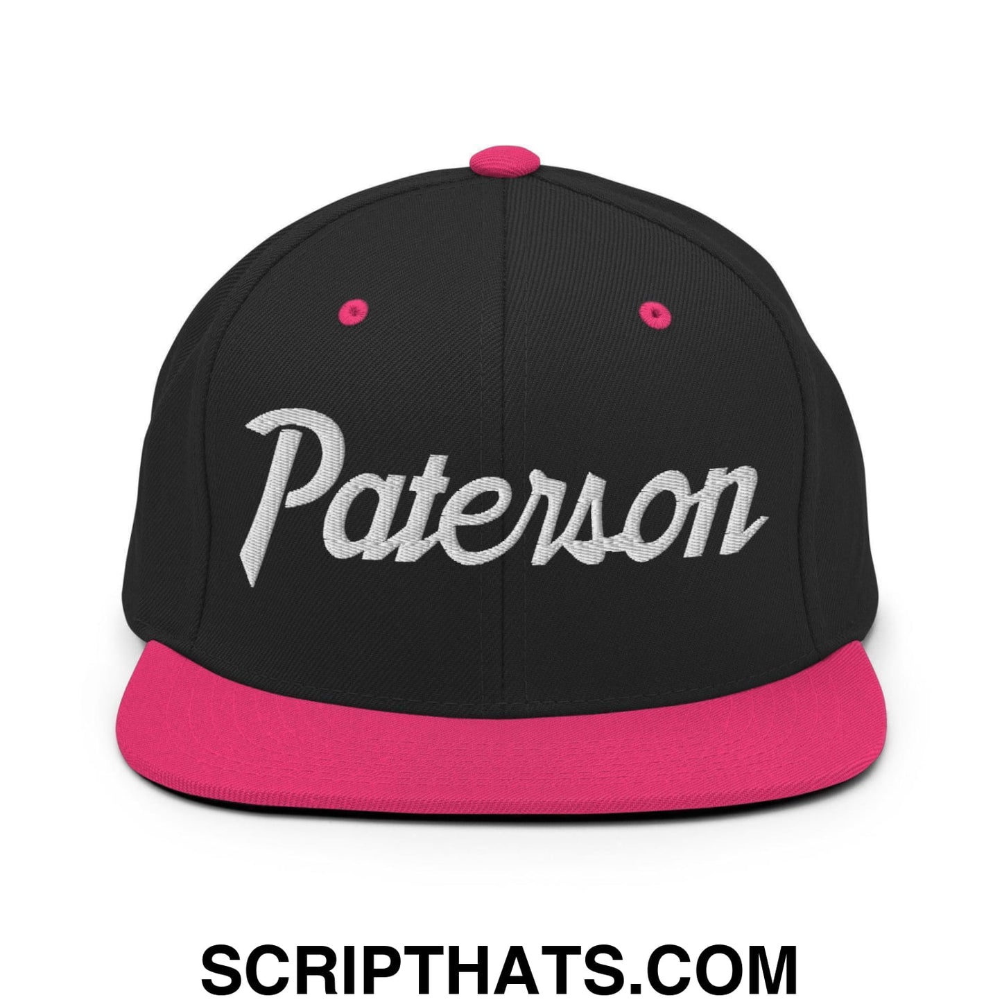Paterson Script Snapback Hat Black Neon Pink