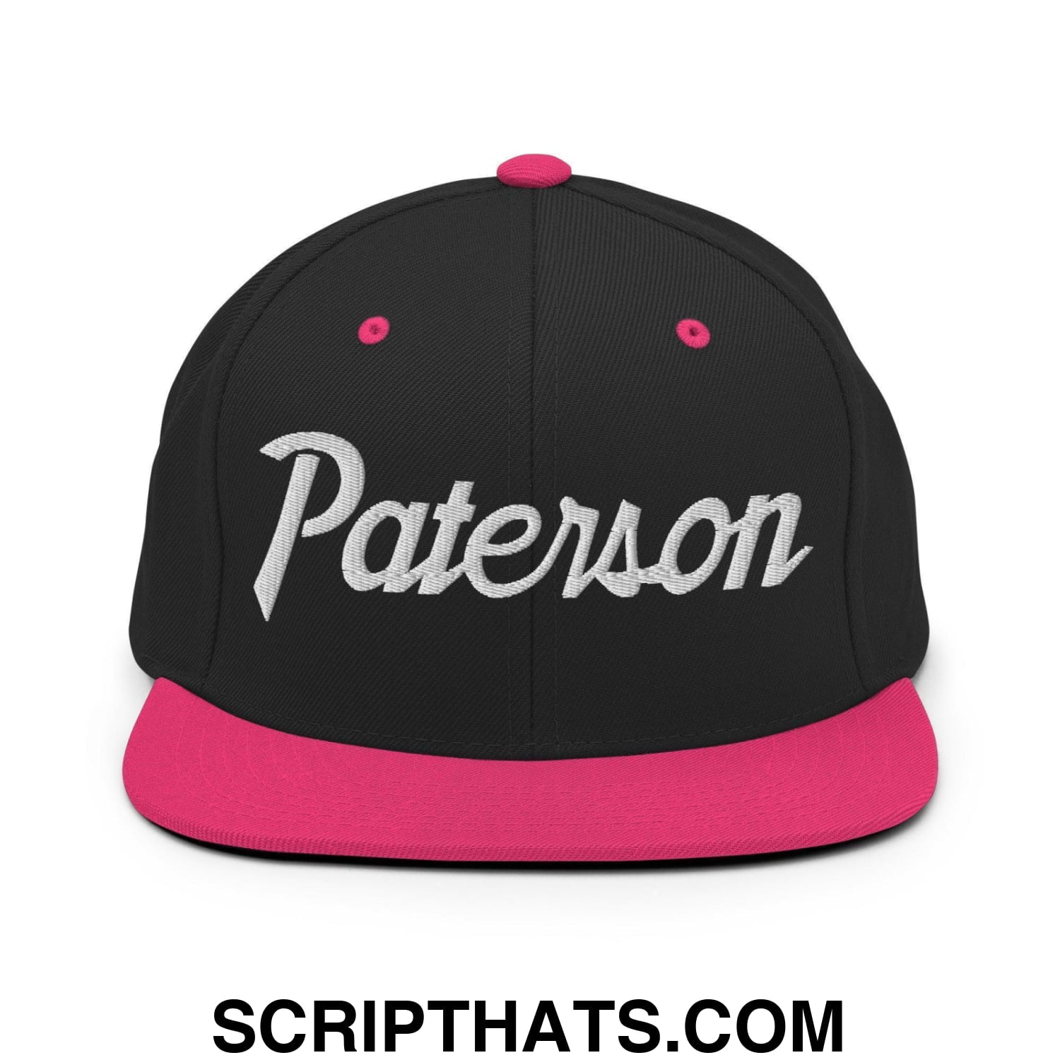 Paterson Script Snapback Hat Black Neon Pink
