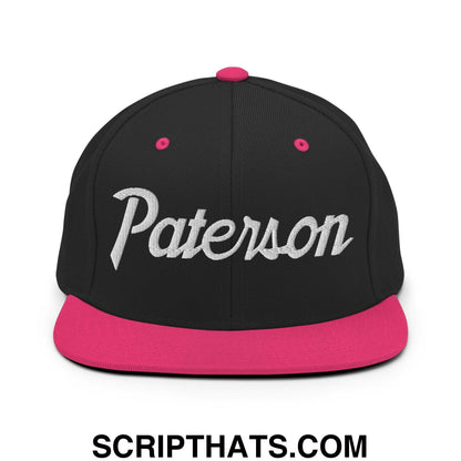 Paterson Script Snapback Hat Black Neon Pink