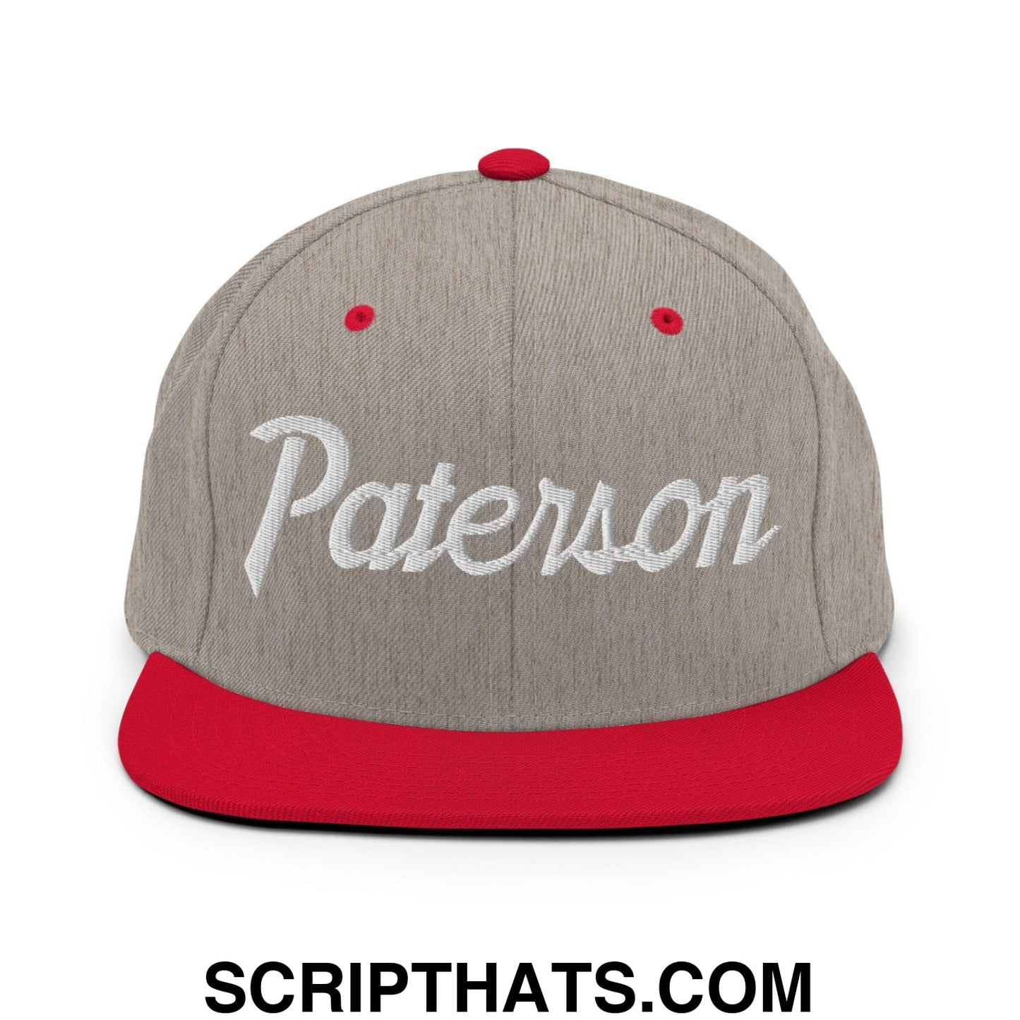 Paterson Script Snapback Hat Heather Grey Red