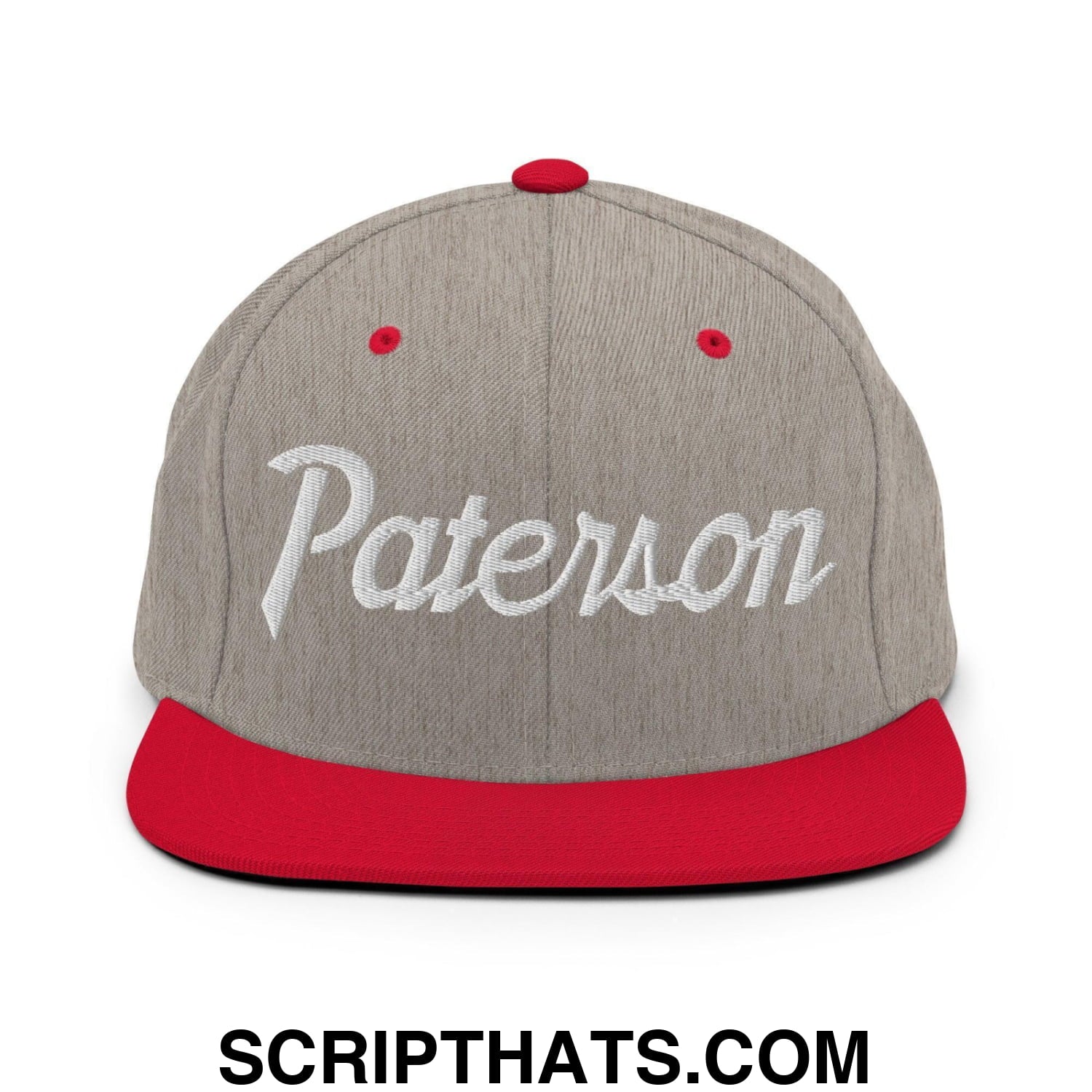 Paterson Script Snapback Hat Heather Grey Red