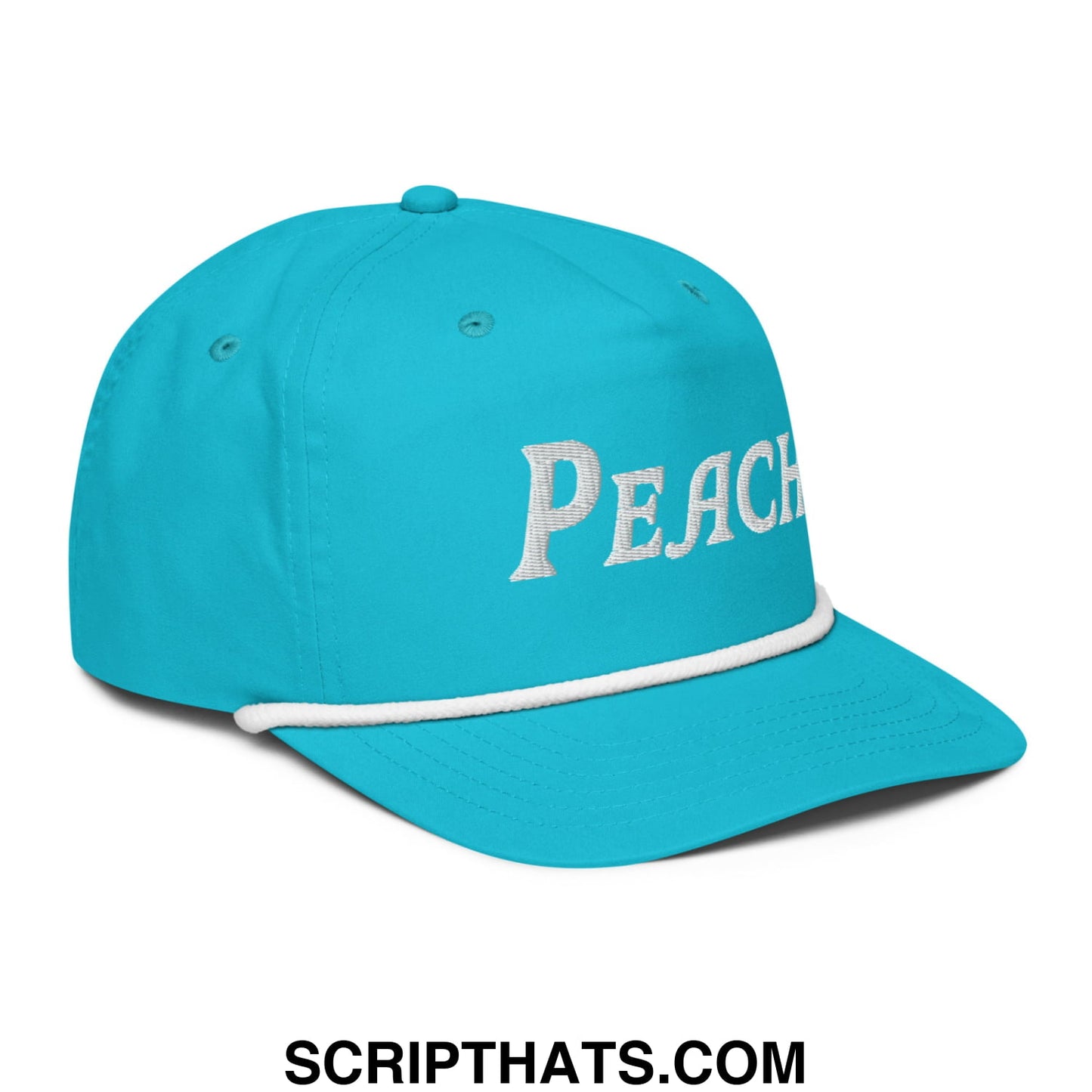 Peach Embroidered Golf Rope Hat Turquoise White