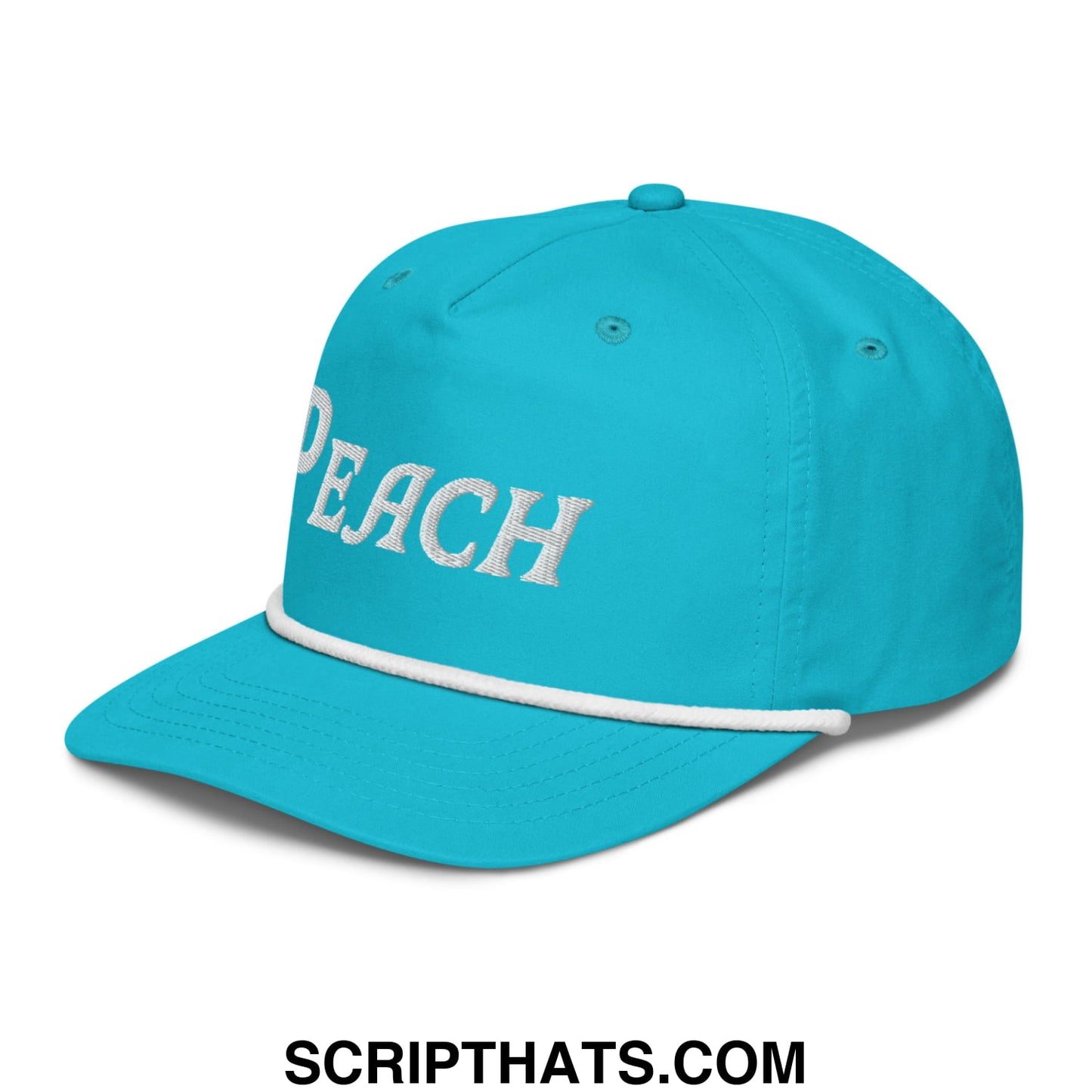Peach Embroidered Golf Rope Hat Turquoise White