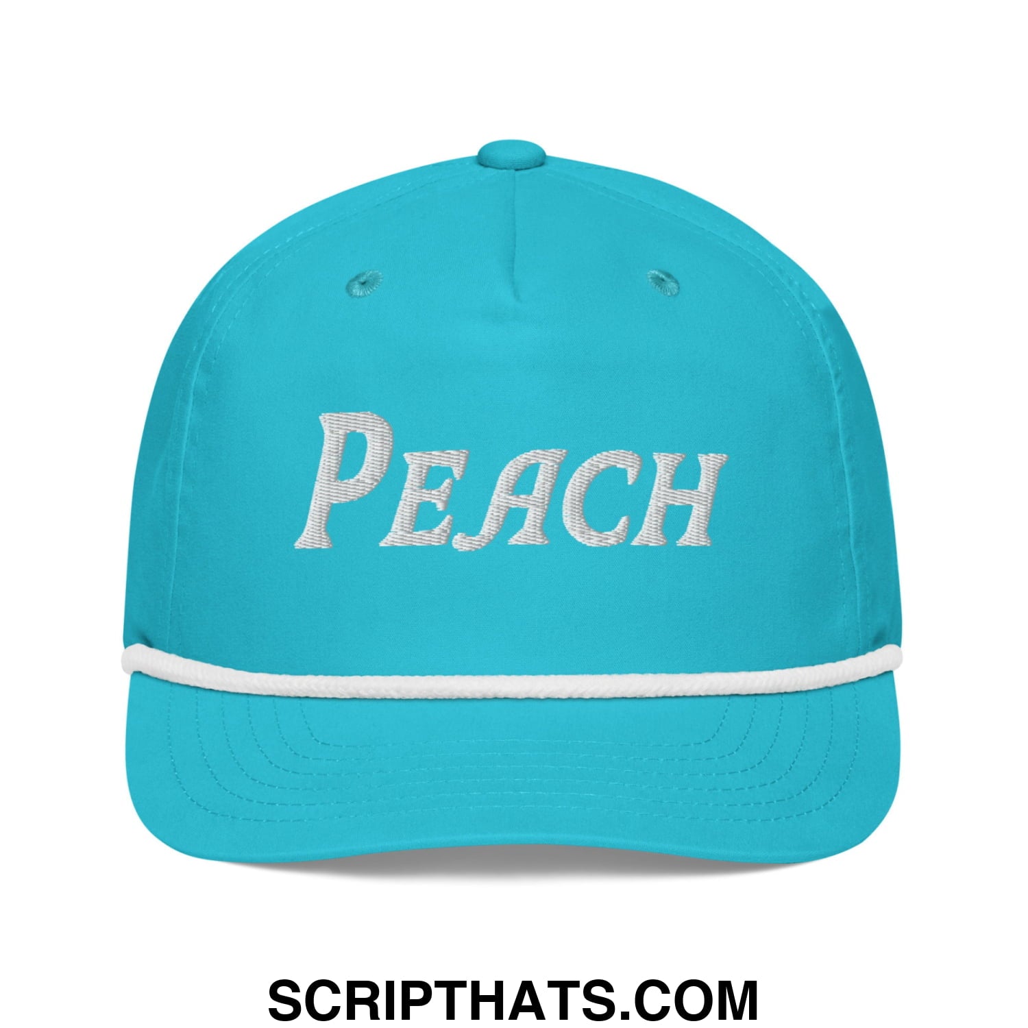 Peach Embroidered Golf Rope Hat Turquoise White