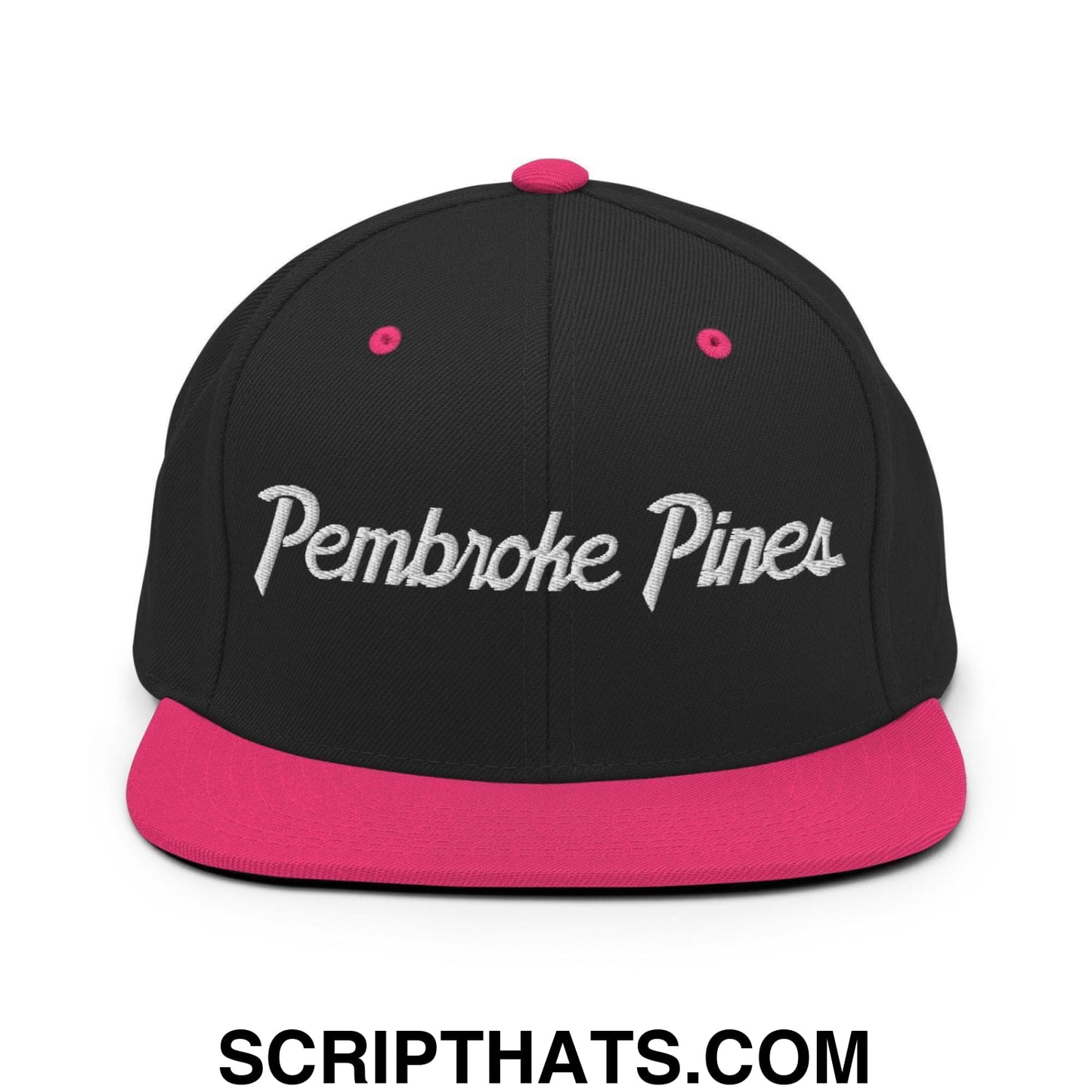 Pembroke Pines Script Snapback Hat Black Neon Pink