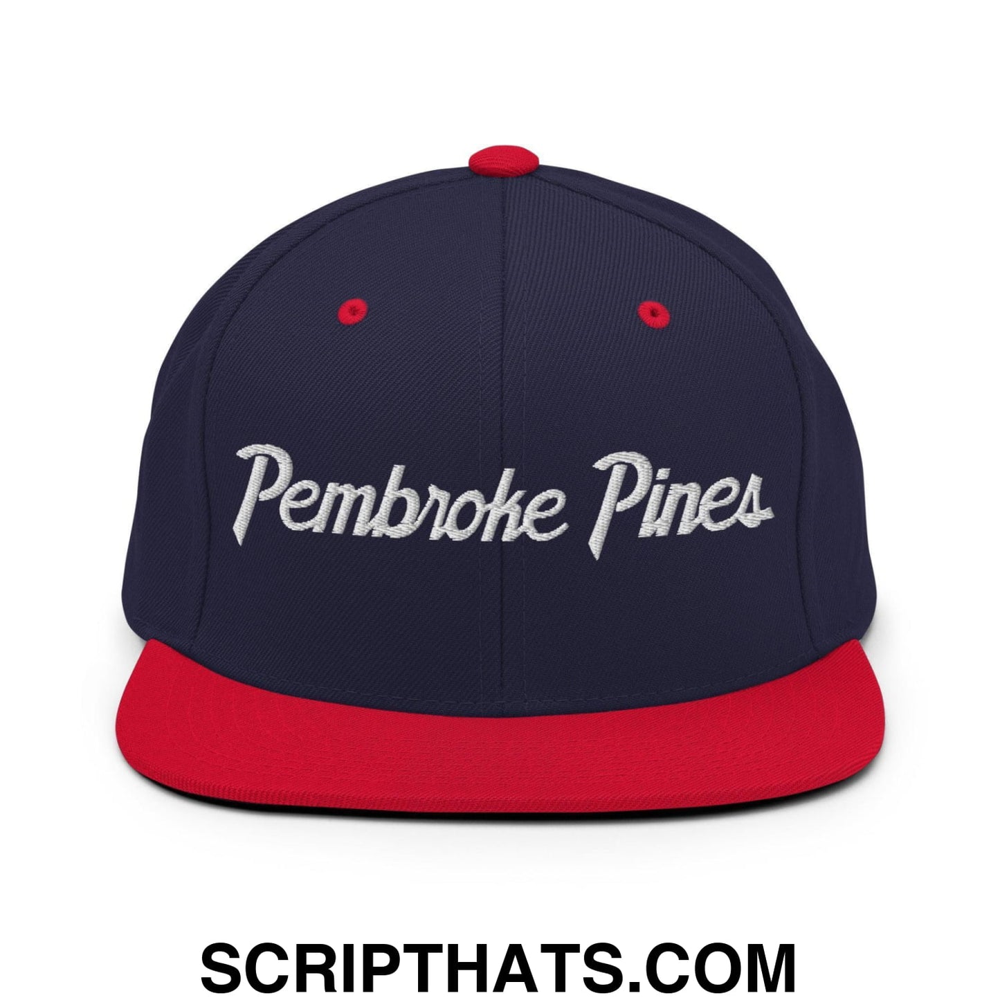Pembroke Pines Script Snapback Hat Navy Red