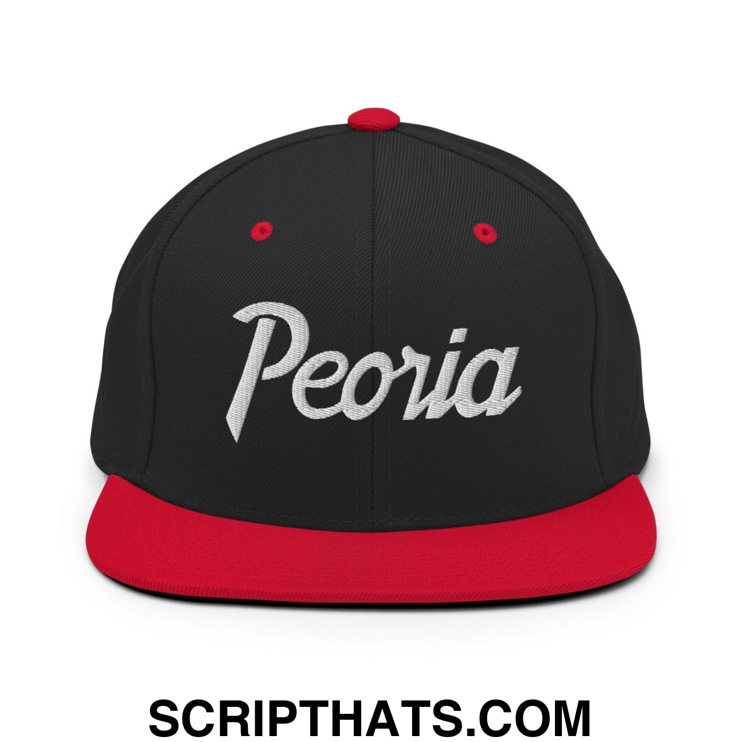 Peoria Script Snapback Hat Black Red