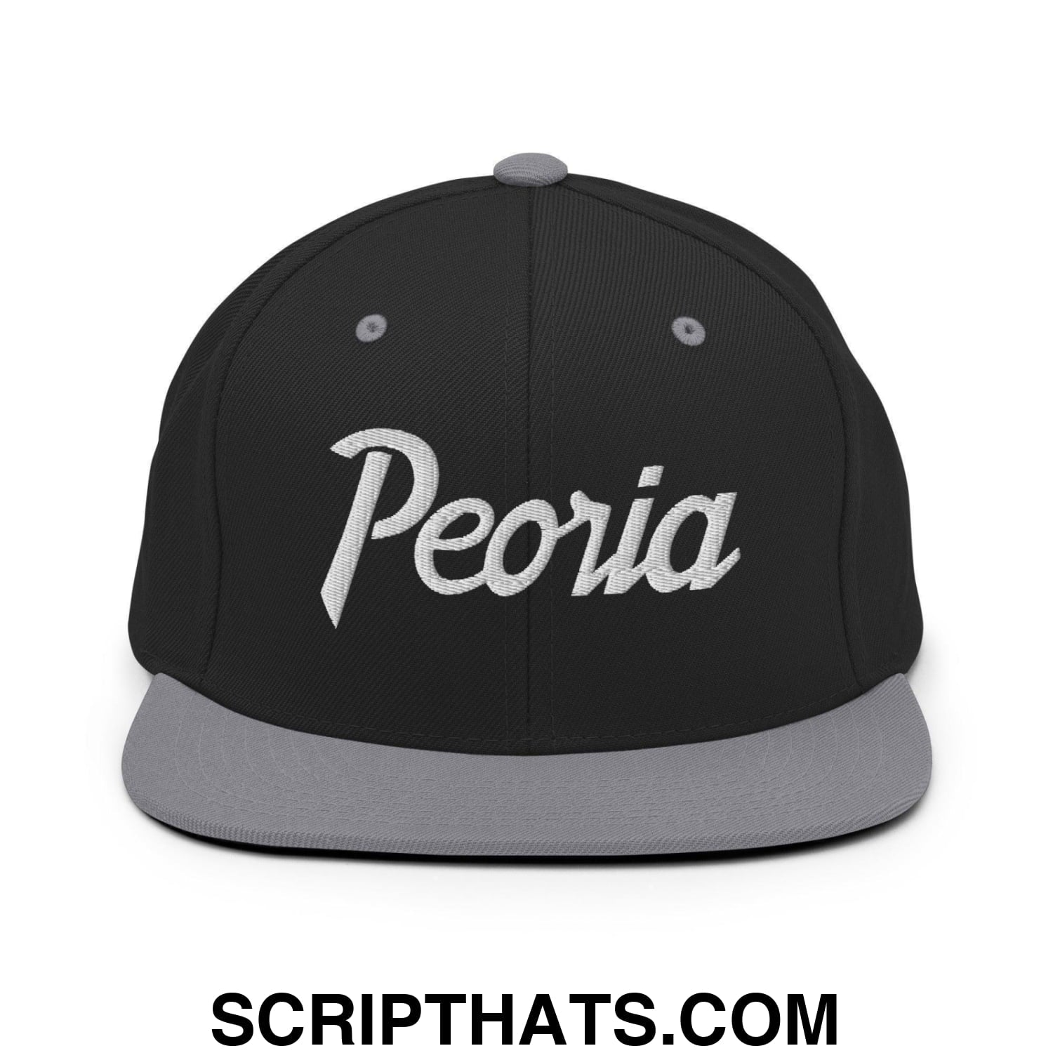 Peoria Script Snapback Hat Black Silver