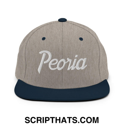 Peoria Script Snapback Hat Heather Grey Navy