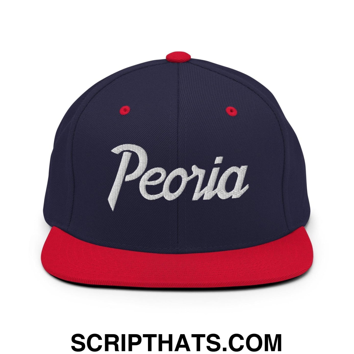 Peoria Script Snapback Hat Navy Red