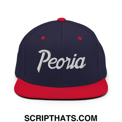 Peoria Script Snapback Hat Navy Red